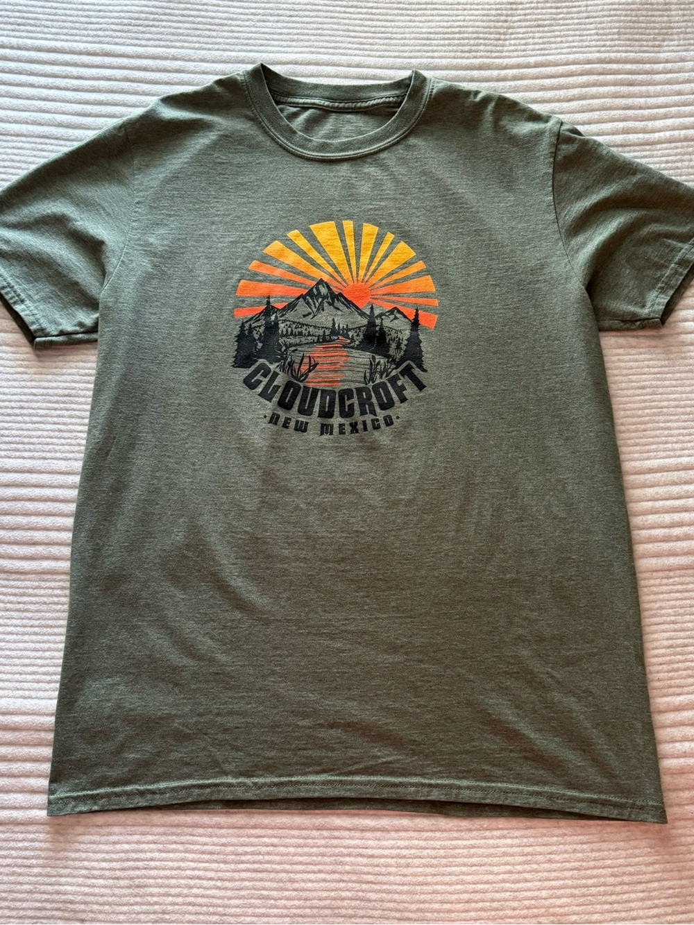 Cloudcroft New Mexico T Shirt Mens Medium Olive Green Sunset Mountain Graphic